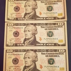 Set of Three Ten Dollar Bills